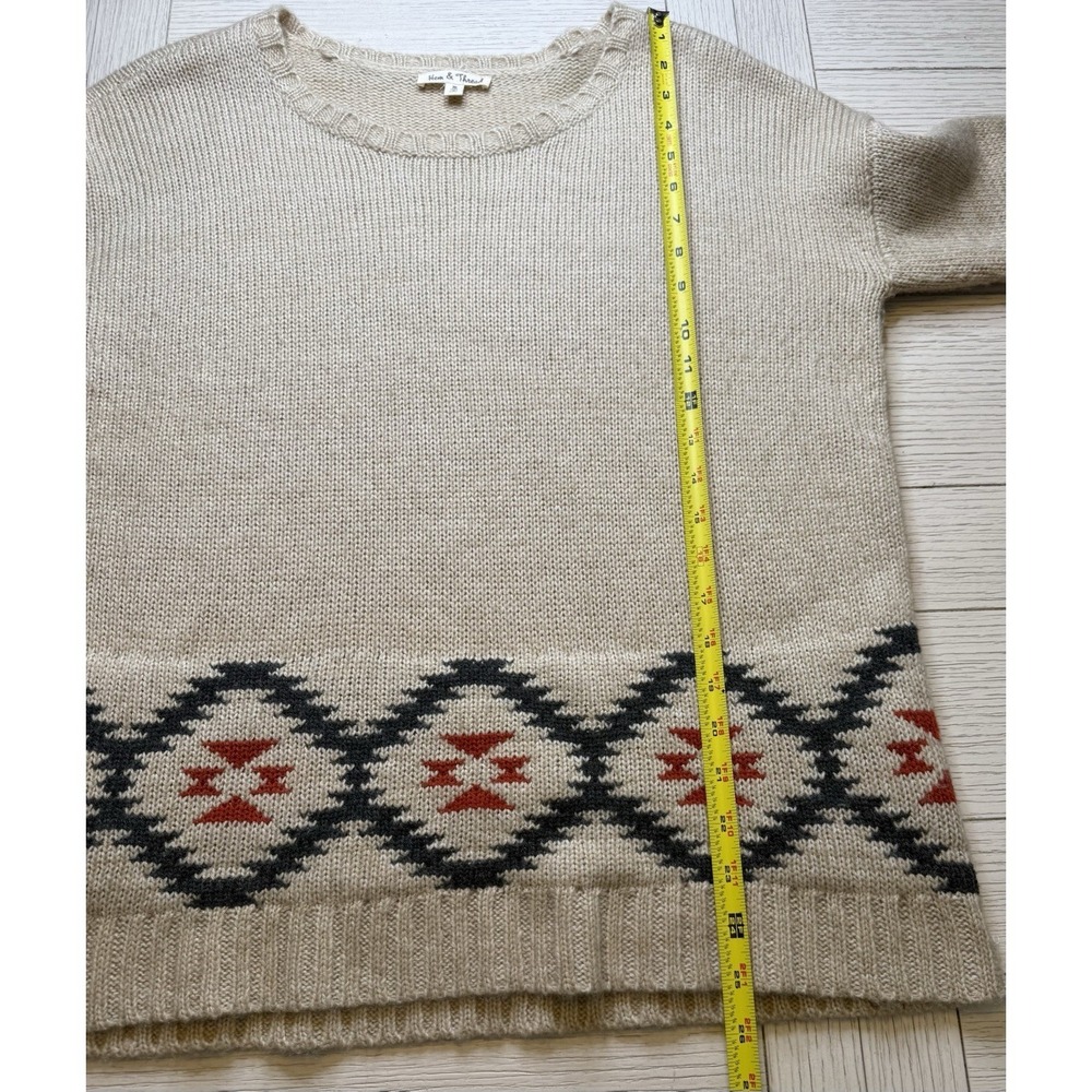 Hem & Thread Wool‎ Blend Aztec Print Beige Women's Sweater Sz M Academia Cottage - Picture 4 of 9